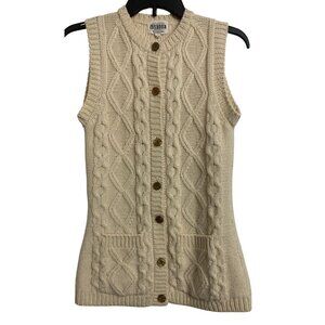 Rosanna M Hand Loomed Wool Cable Knit Fisherman Winter Vest Cream